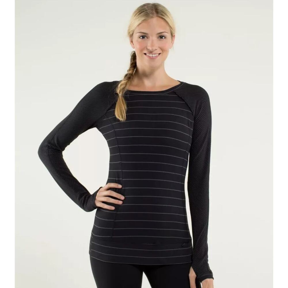 Lululemon Full Tilt Long Sleeve Slalom Stripe Hyper Stripe Black Running Sz 4